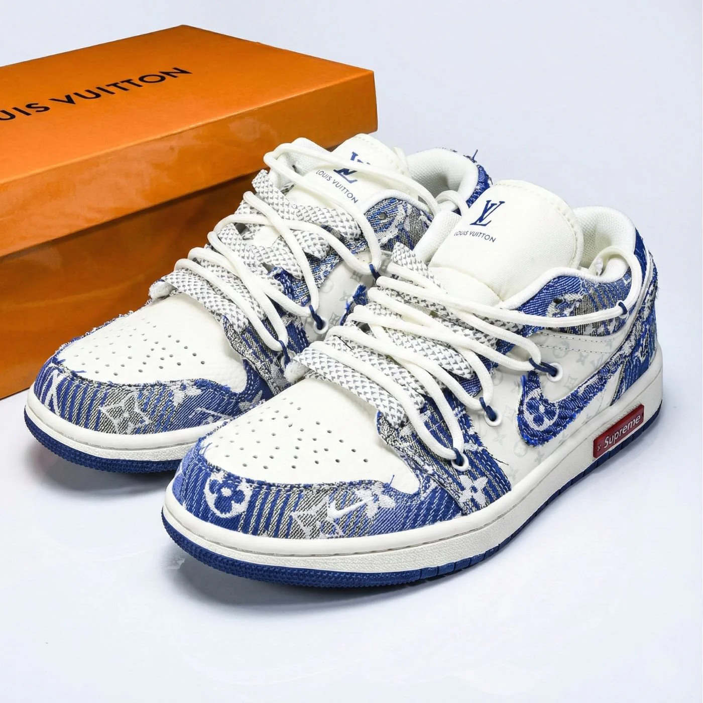 Indigo Stitch LV Air Jordan 1 - Image 4