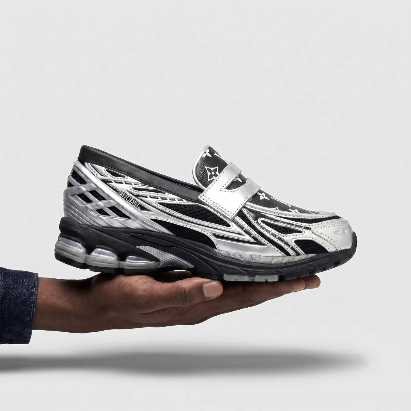 Silver Black LV New Balance 1906L Loafers - Image 4